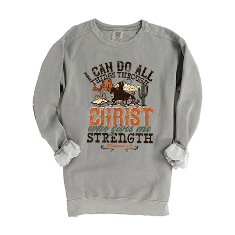 I Can Do All Things Through Christ Cowboy | Garment Dyed Sweatshirt