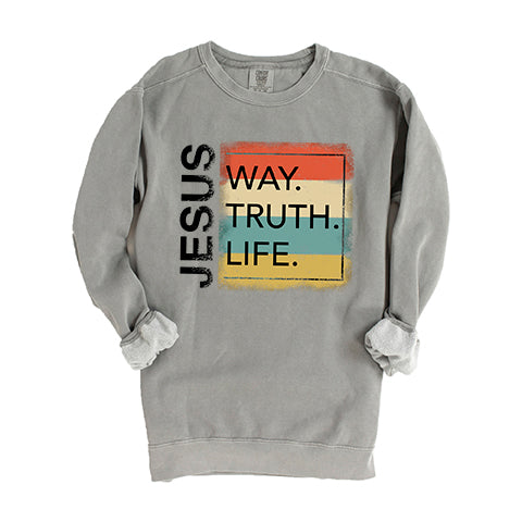 Jesus Way Truth Light Colorful | Garment Dyed Sweatshirt