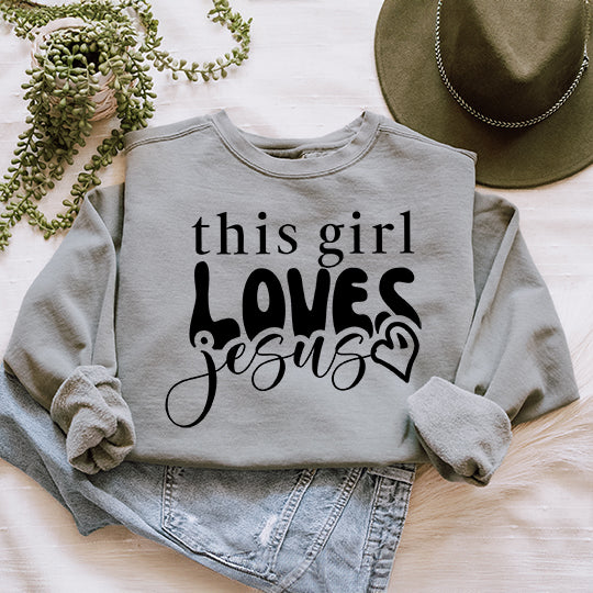 This Girl Loves Jesus Heart | Garment Dyed Sweatshirt