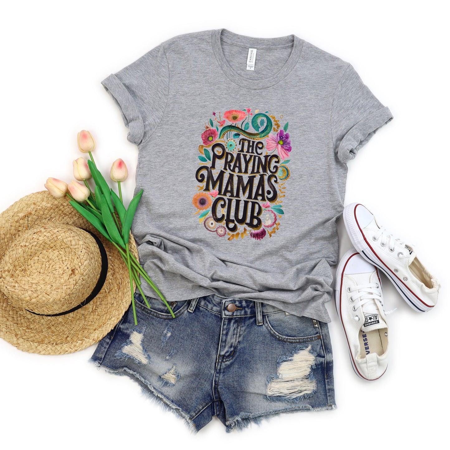 Praying Mama Club Floral | Short Sleeve Crew Neck