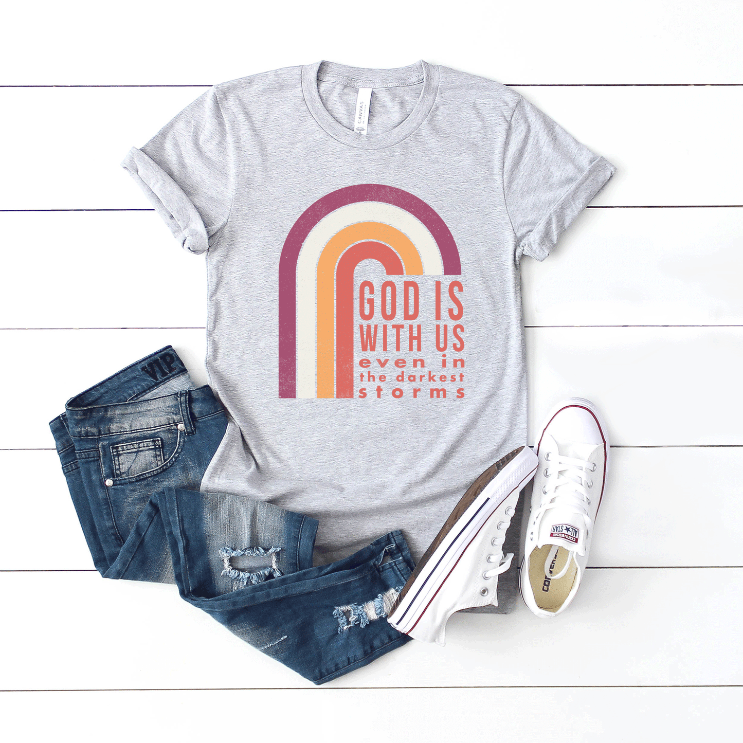 God Is With Us Rainbow | Short Sleeve Crew Neck
