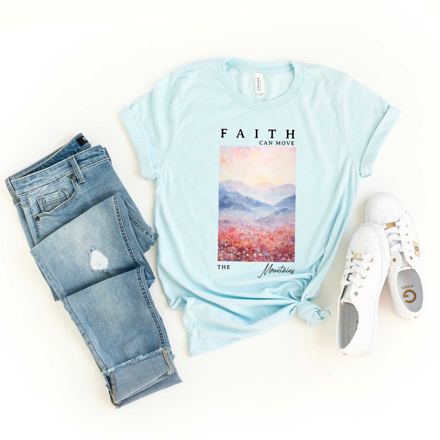 Faith Can Move Watercolor | Short Sleeve Crew Neck