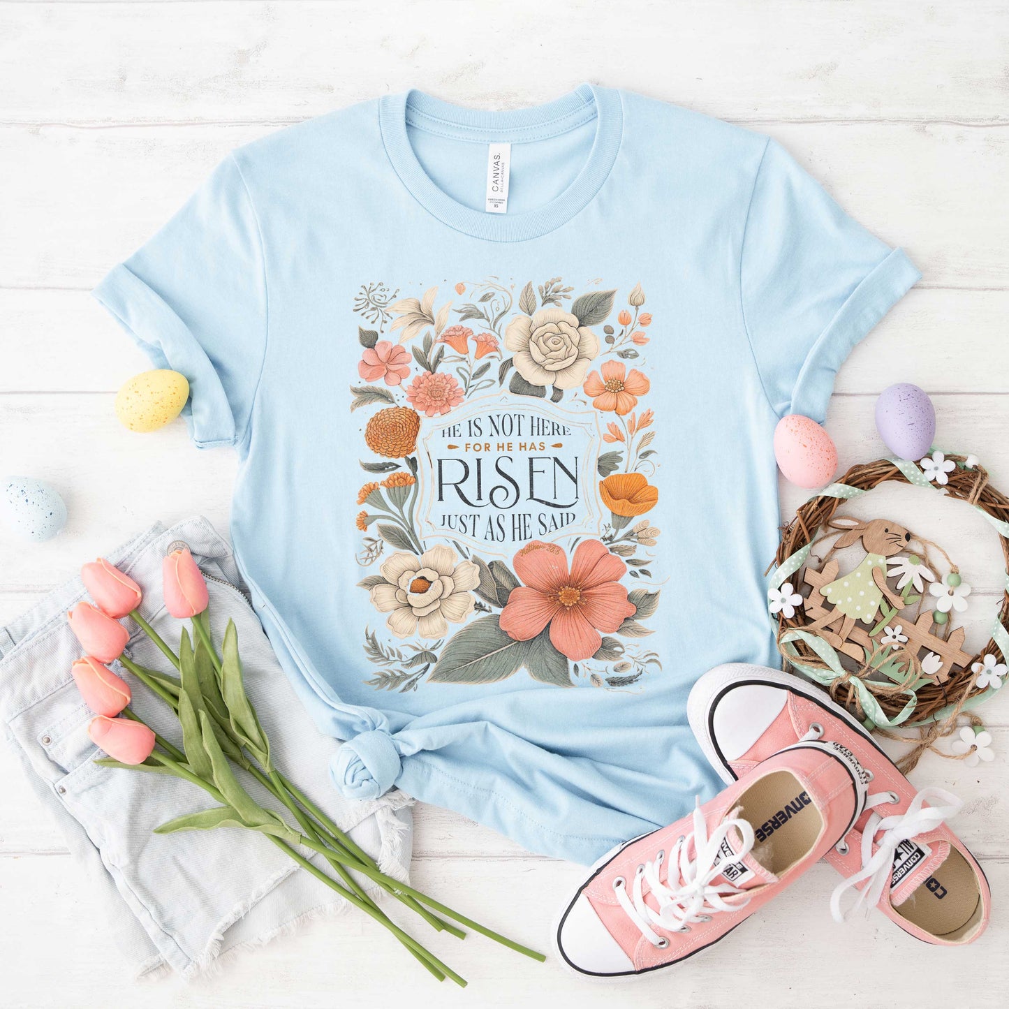 He Has Risen Distressed Floral | Short Sleeve Crew Neck