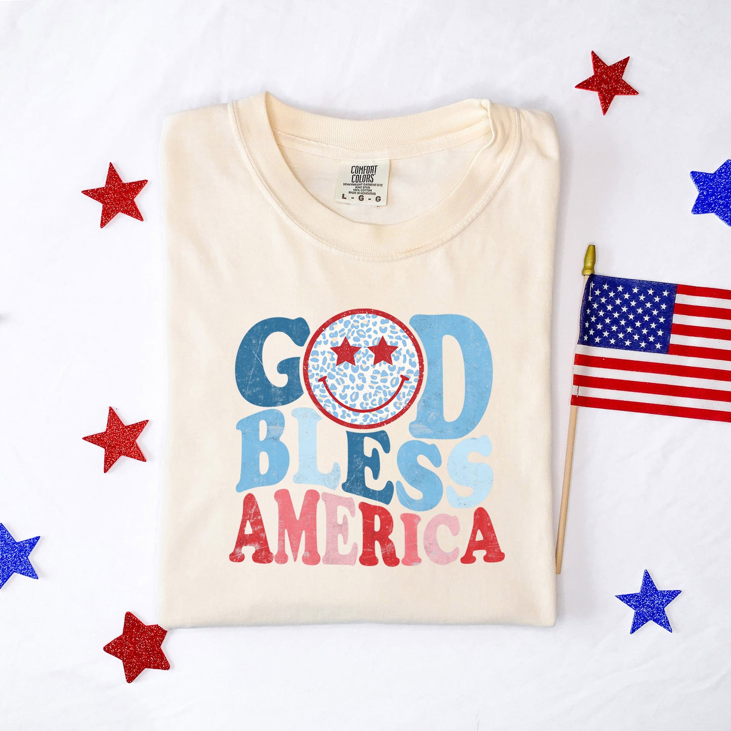 God Bless America Smiley | Garment Dyed Tee