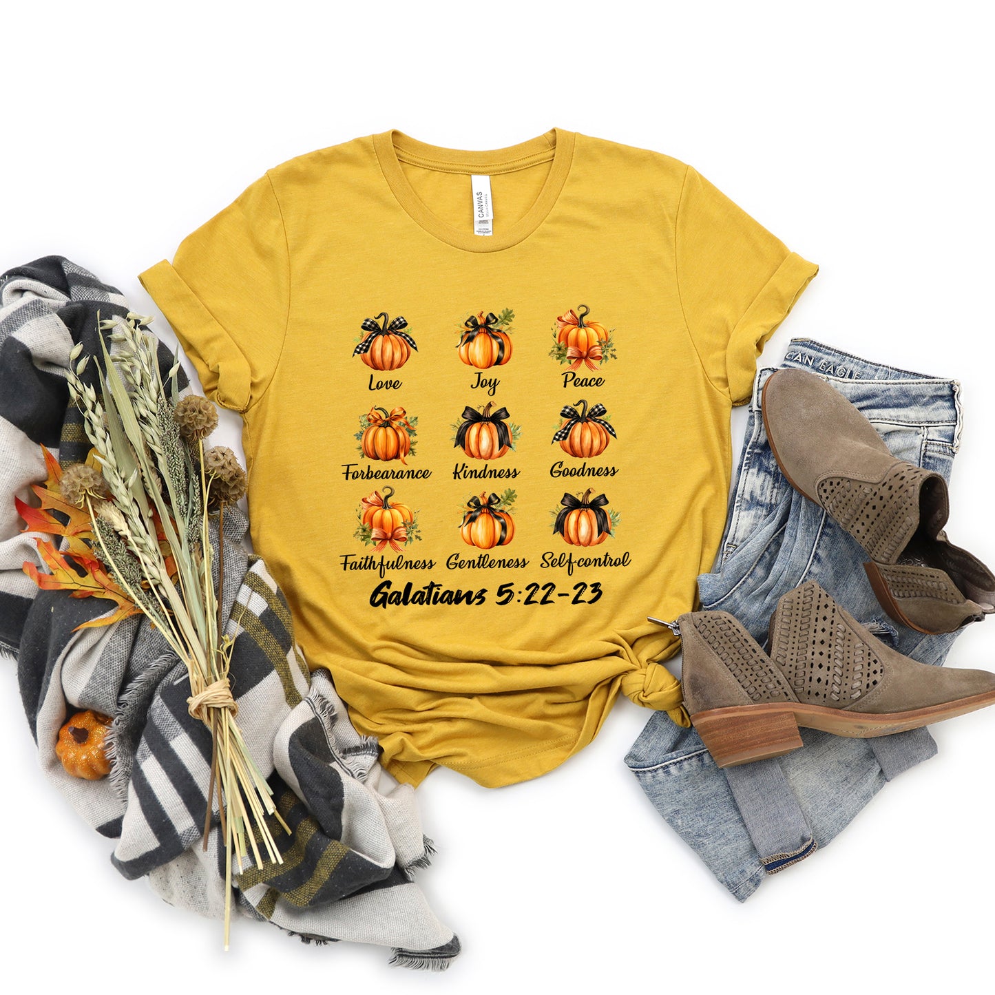 Coquette Fall Religious Pumpkin Chart | Short Sleeve Crew Neck