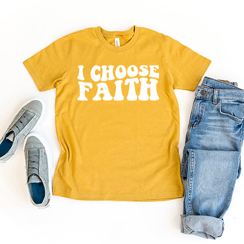 Retro I Choose Faith Wavy | Youth Short Sleeve Crew