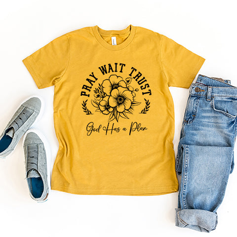 Pray Wait Trust Flowers Youth Short Sleeve Crew