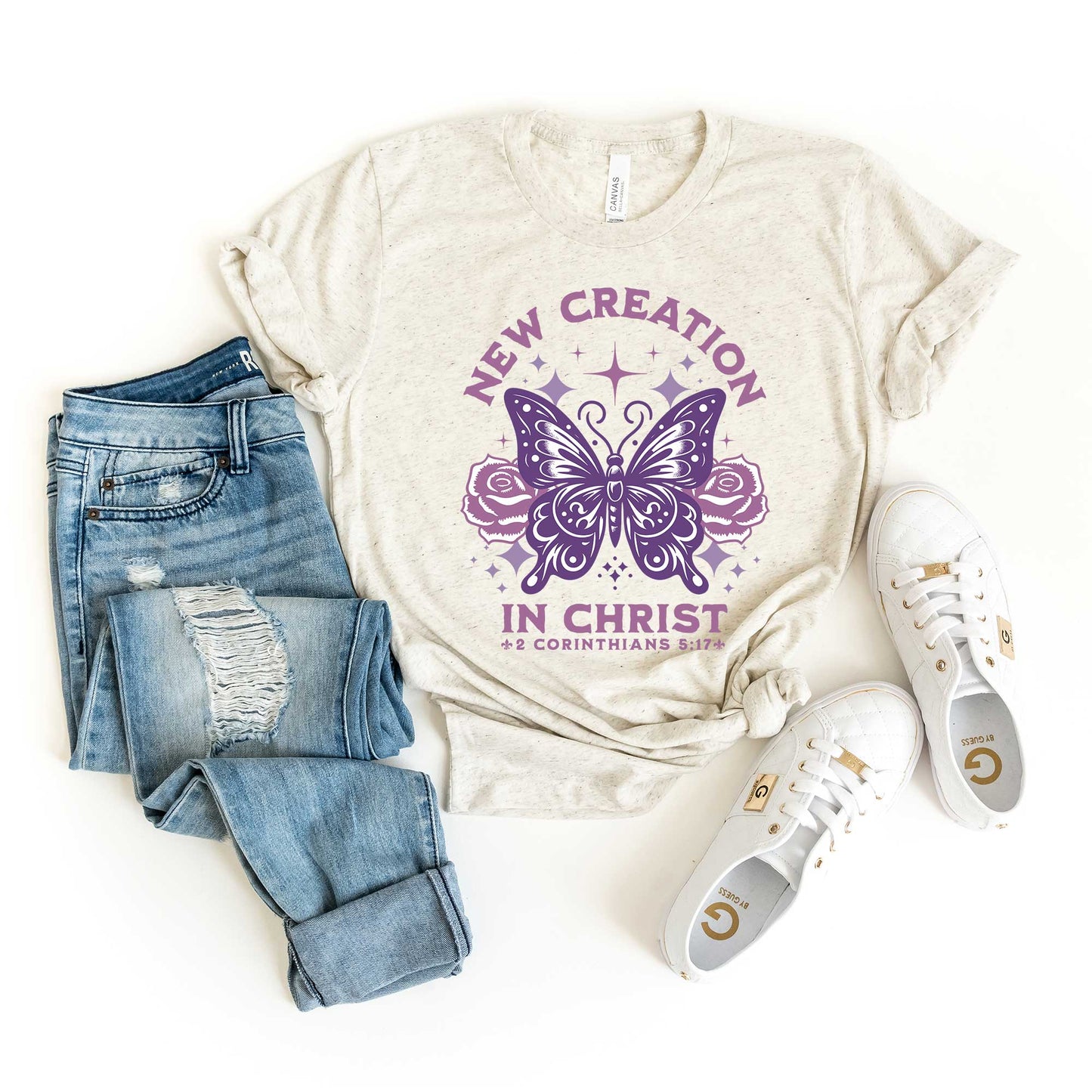 Purple New Creation Butterfly | Short Sleeve Crew Neck
