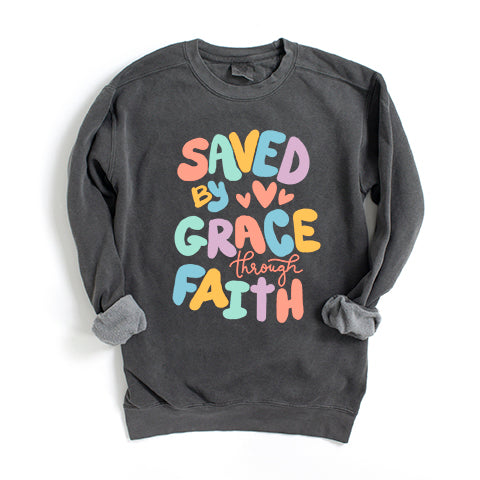 Saved By Grace Hearts | Garment Dyed Sweatshirt