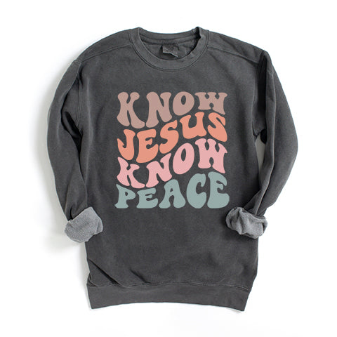Know Jesus Know Peace Wavy | Garment Dyed Sweatshirt
