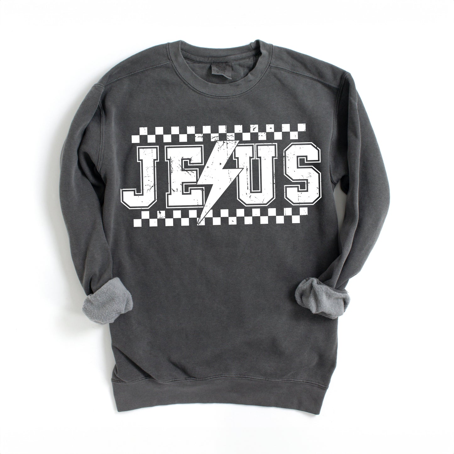 Jesus Checkered Bolt | Garment Dyed Sweatshirt