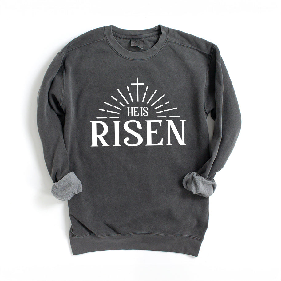 He Is Risen Cross In Sun Ray | Garment Dyed Sweatshirt