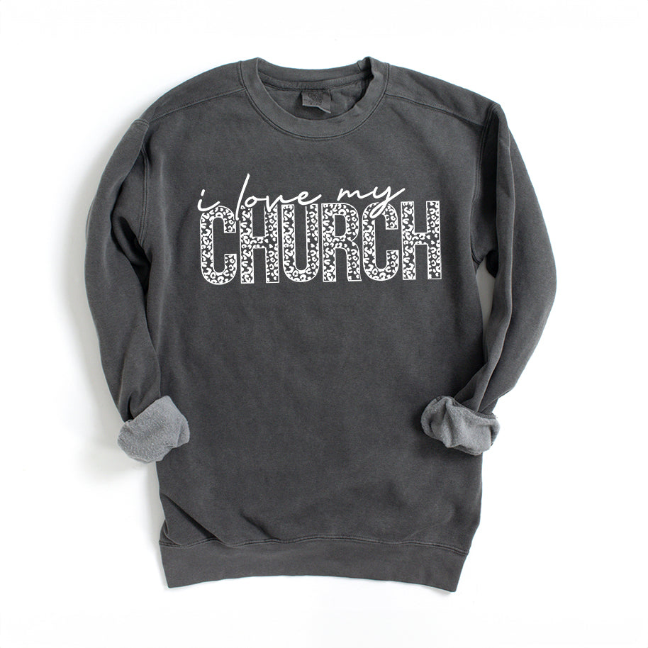 I Love My Church Leopard | Garment Dyed Sweatshirt