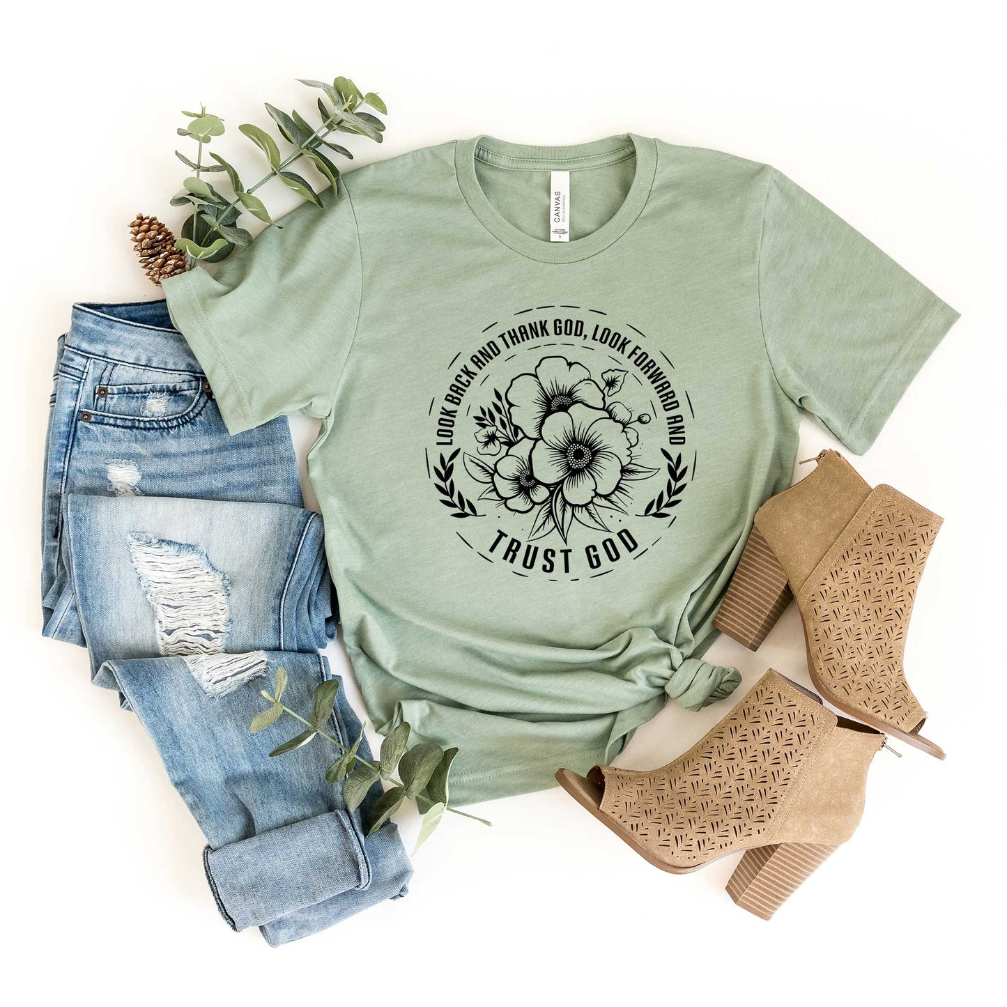 Thank God Trust God Flower | Short Sleeve Crew Neck