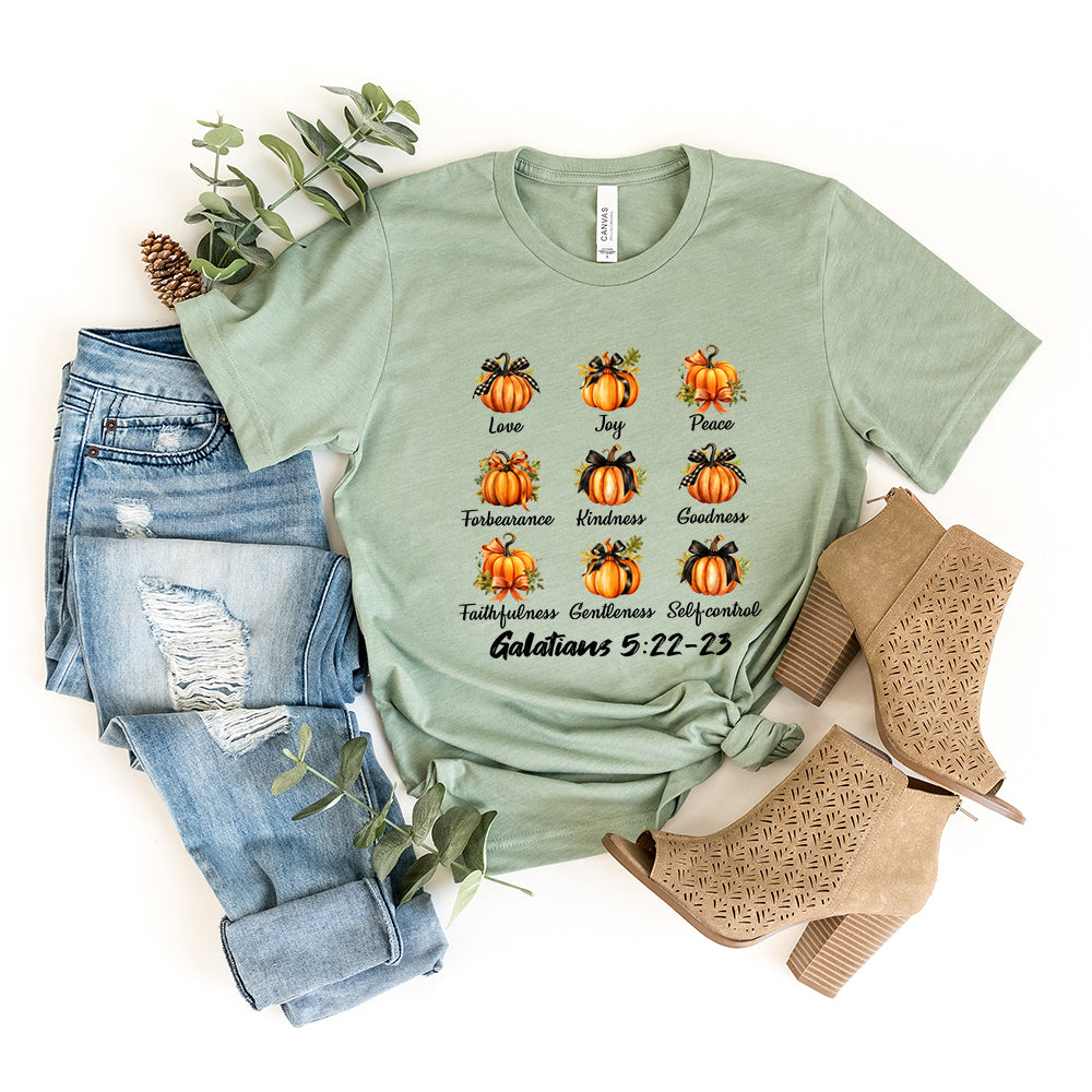 Coquette Fall Religious Pumpkin Chart | Short Sleeve Crew Neck