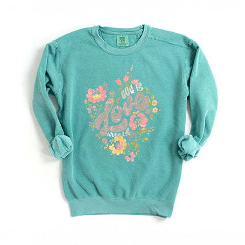 God Is Love Flowers | Garment Dyed Sweatshirt