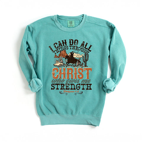 I Can Do All Things Through Christ Cowboy | Garment Dyed Sweatshirt