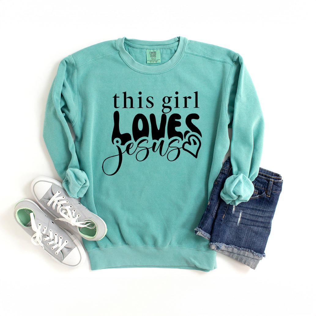 This Girl Loves Jesus Heart | Garment Dyed Sweatshirt