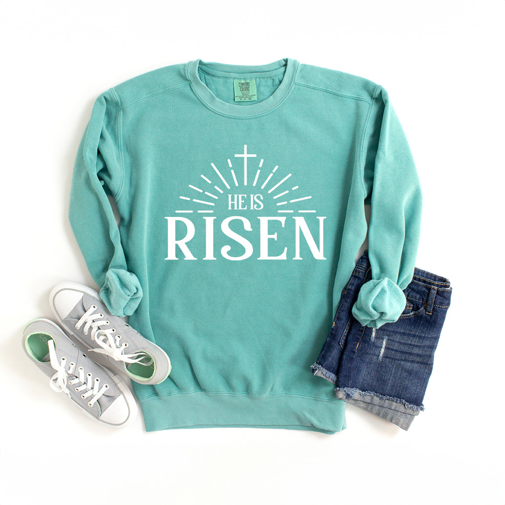 He Is Risen Cross In Sun Ray | Garment Dyed Sweatshirt