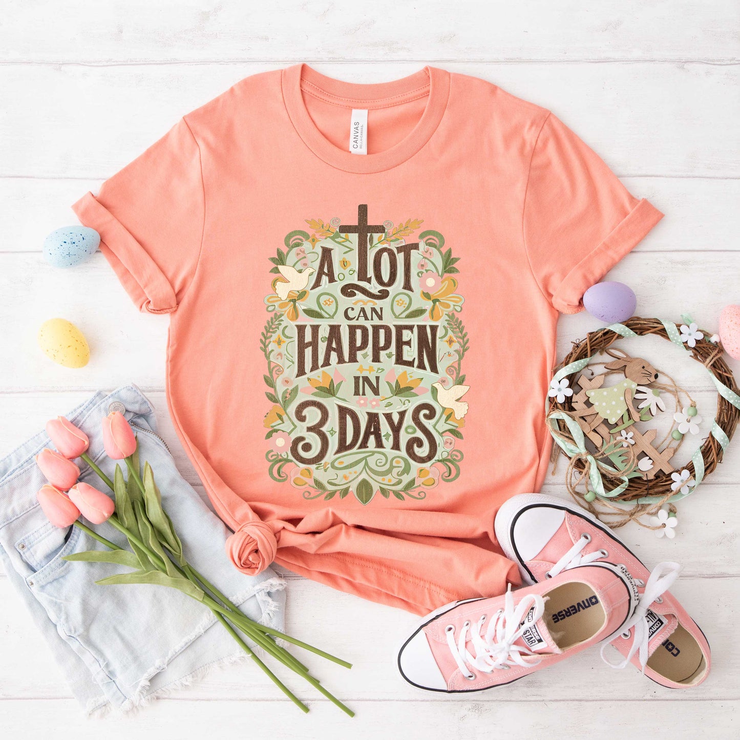 A Lot Can Happen In 3 Days Floral | Short Sleeve Crew Neck
