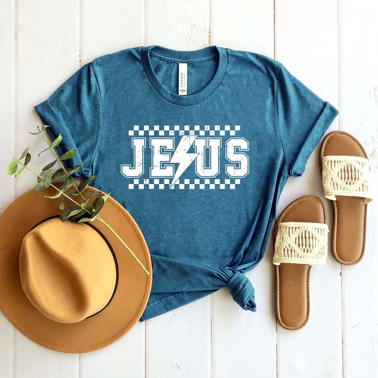 Jesus Checkered Bolt | Short Sleeve Crew Neck