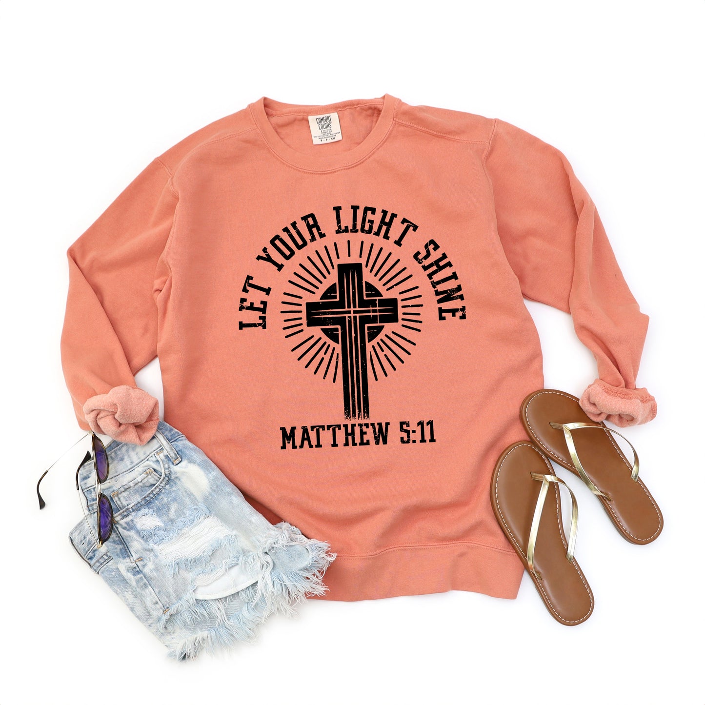 Let Your Light Shine Cross | Garment Dyed Sweatshirt