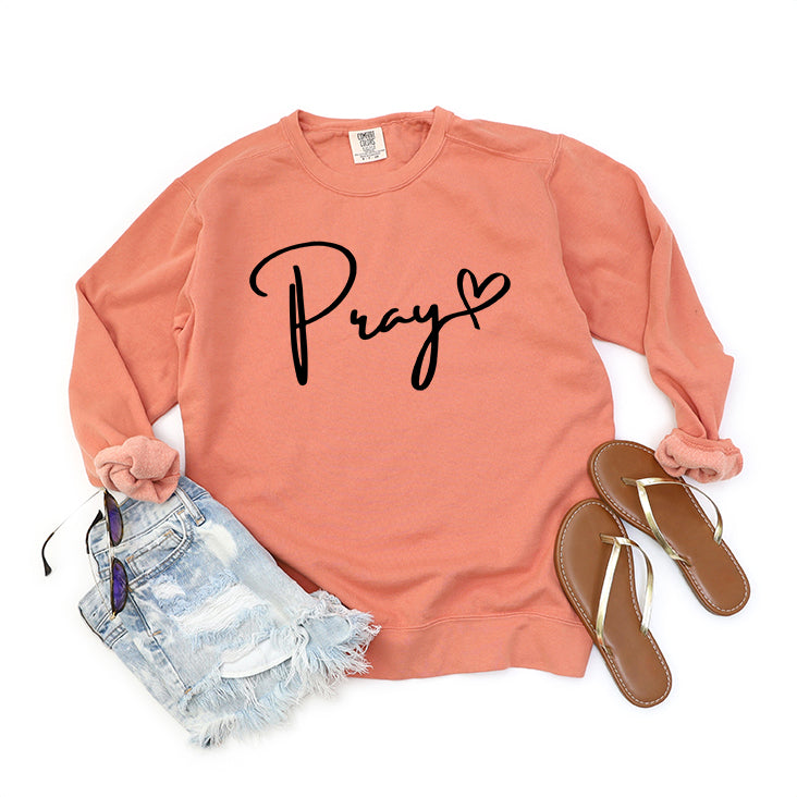 Pray Cursive Heart | Garment Dyed Sweatshirt