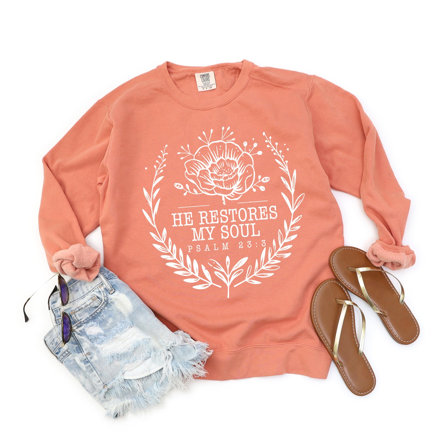 He Restores My Soul Distressed | Garment Dyed Sweatshirt