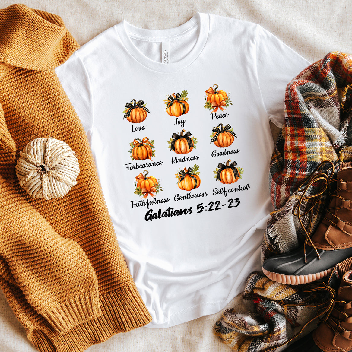 Coquette Fall Religious Pumpkin Chart | Short Sleeve Crew Neck