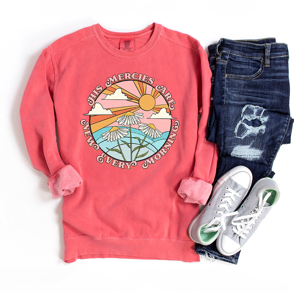 Retro His Mercies Are New Every Morning | Garment Dyed Sweatshirt