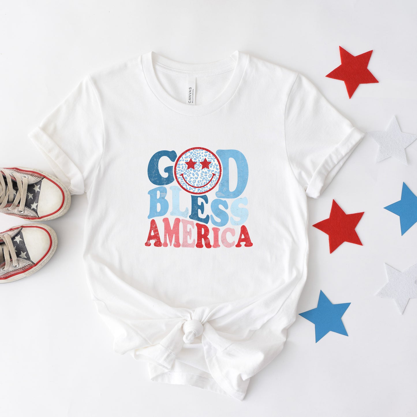 God Bless America Smiley | Short Sleeve Crew Neck