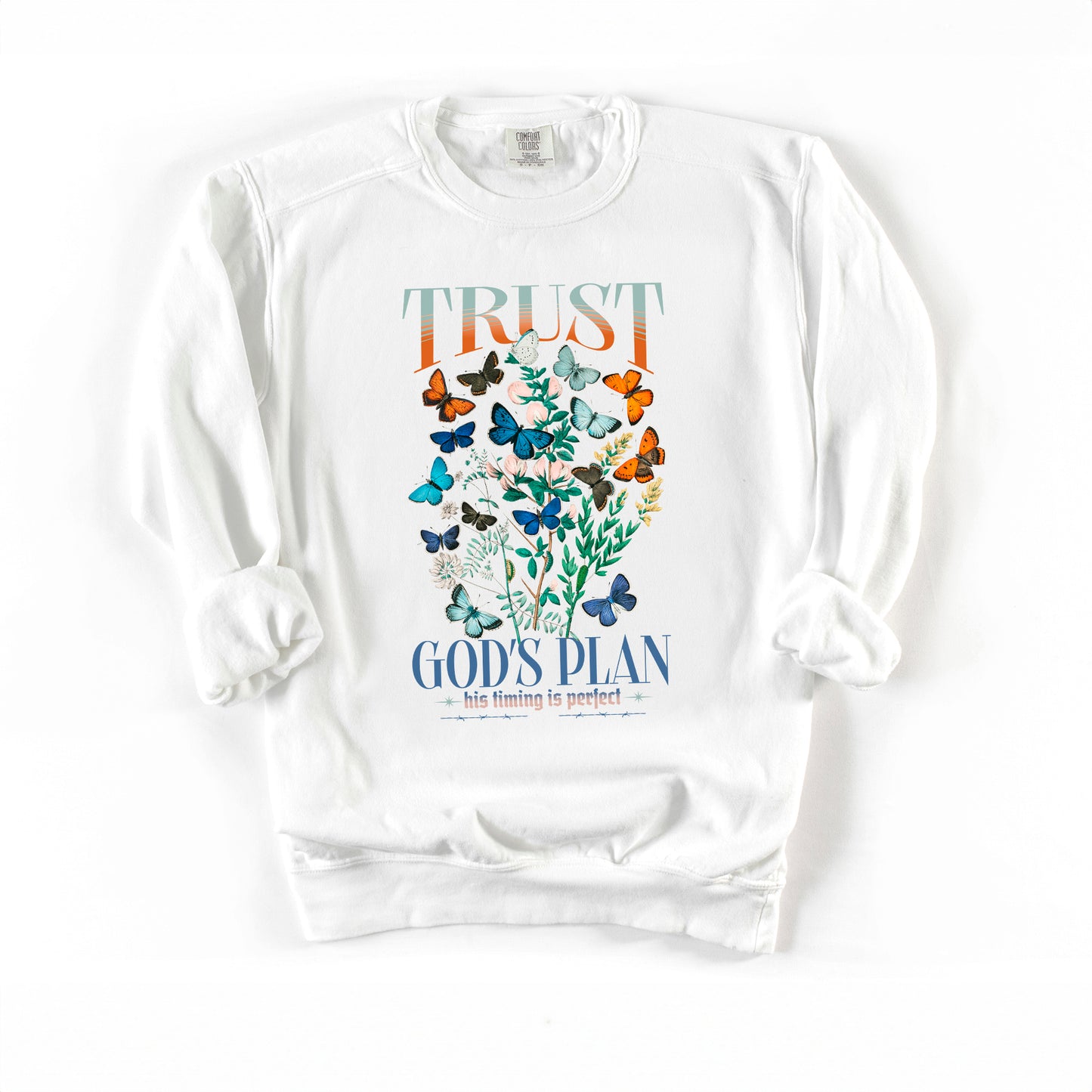 Trust God's Plans Butterflies | Garment Dyed Sweatshirt