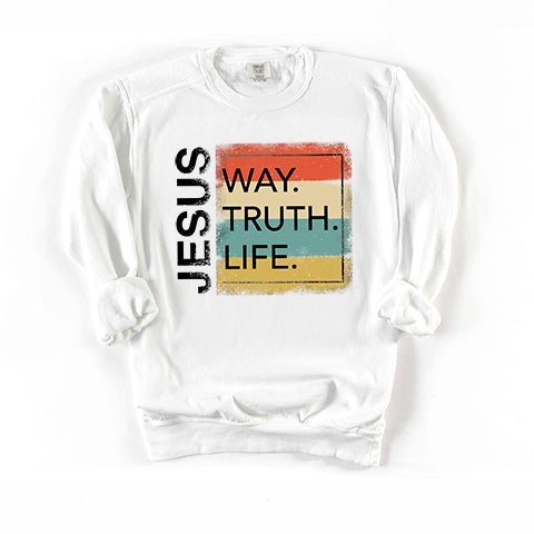 Jesus Way Truth Light Colorful | Garment Dyed Sweatshirt