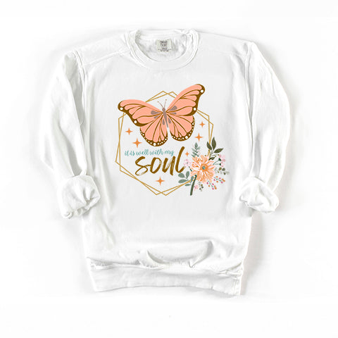 It Is Well With My Soul Butterfly | Garment Dyed Sweatshirt