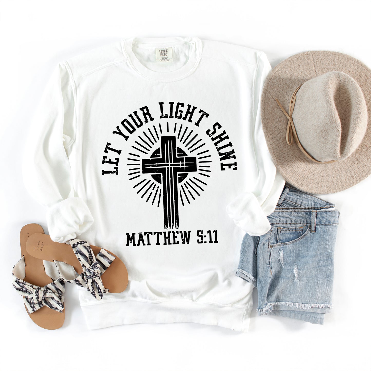 Let Your Light Shine Cross | Garment Dyed Sweatshirt