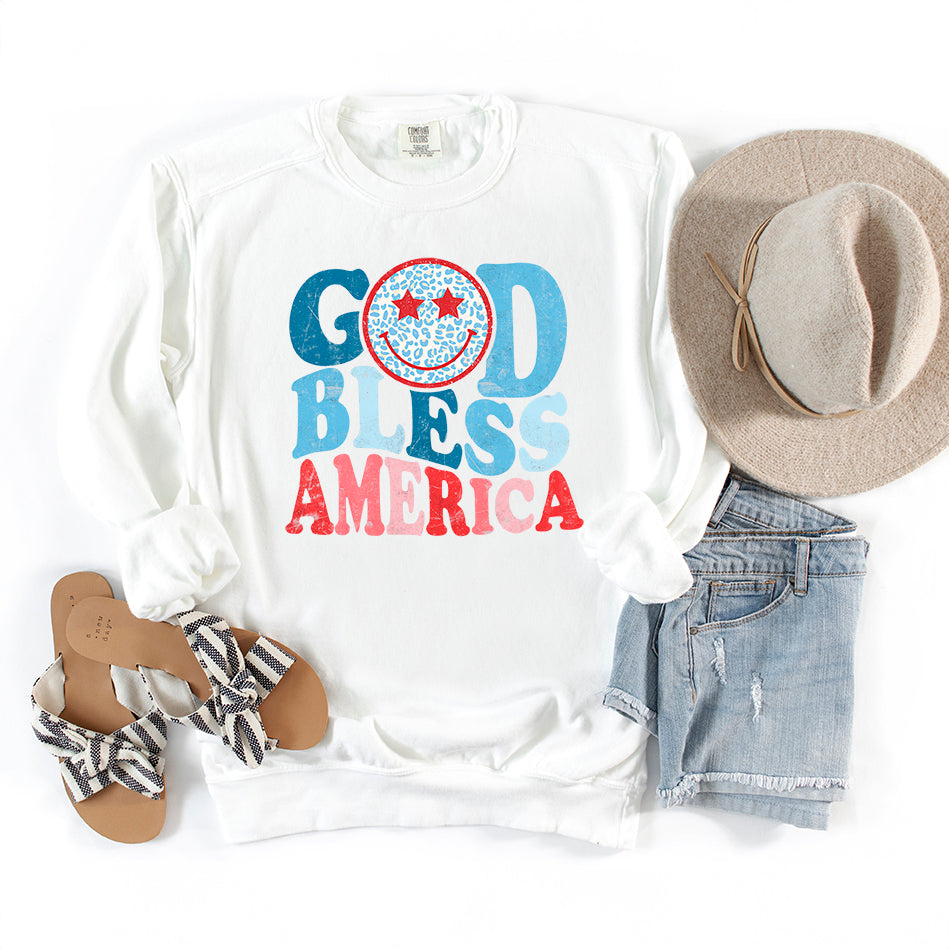 God Bless America Smiley | Garment Dyed Sweatshirt