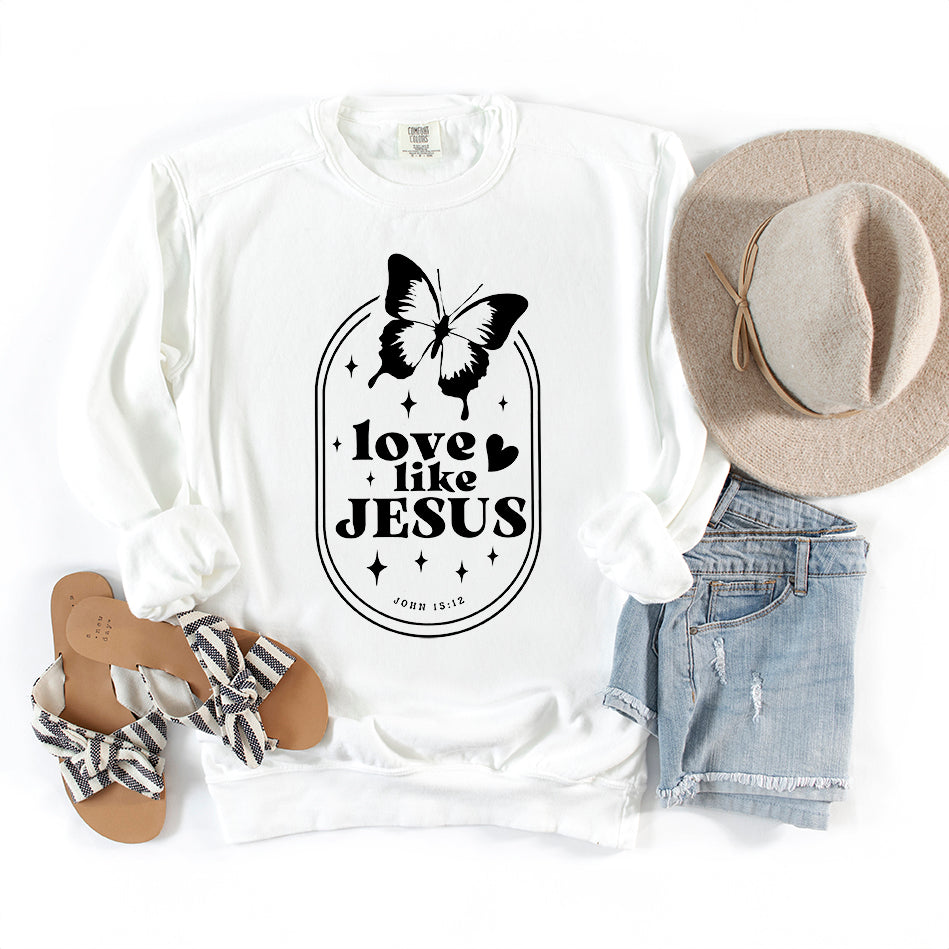 Love Like Jesus Butterfly Oval | Garment Dyed Sweatshirt