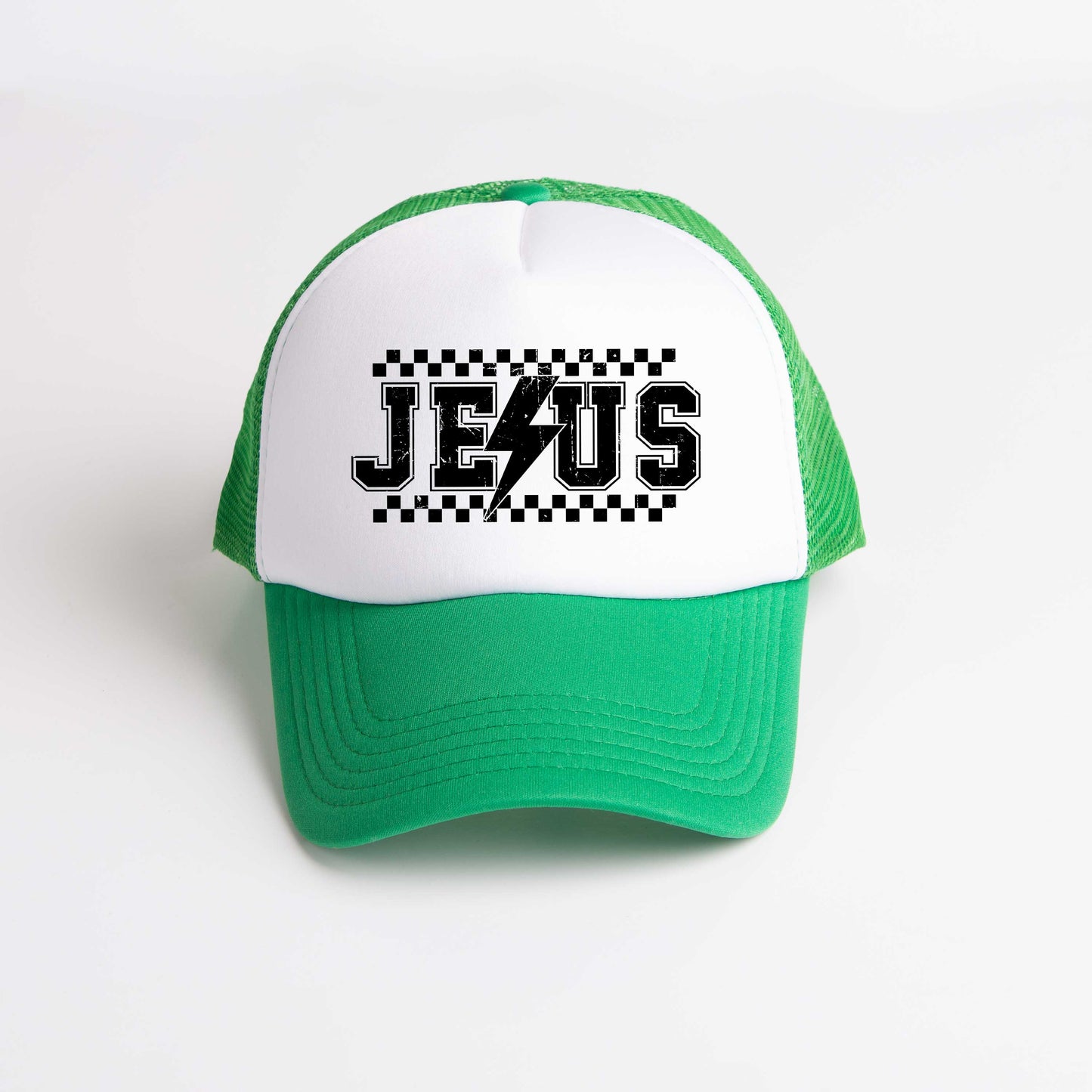 Jesus Checkered Bolt | Foam Trucker Hat