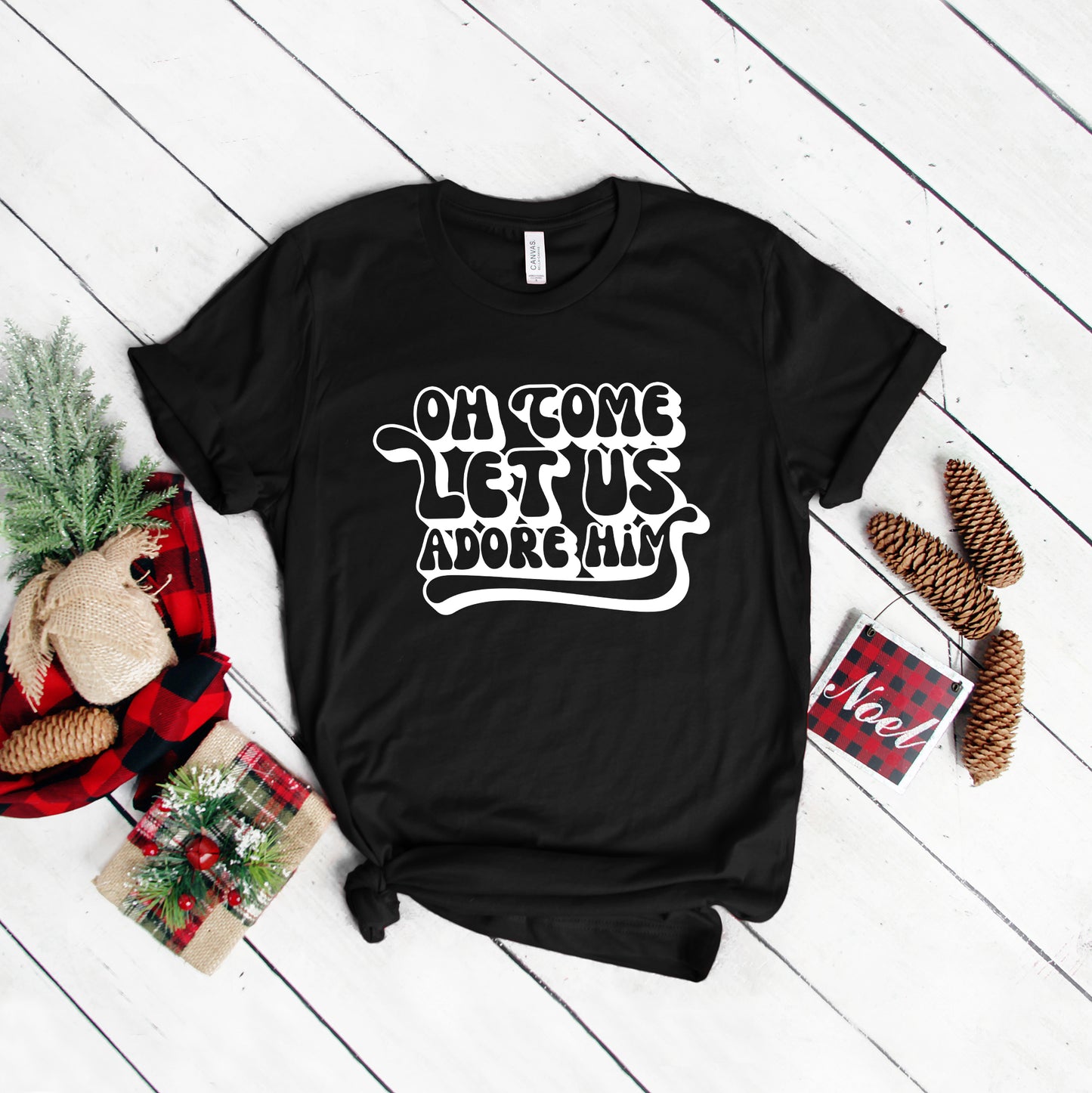 Oh Come Let Us Adore Him Retro | Short Sleeve Crew Neck