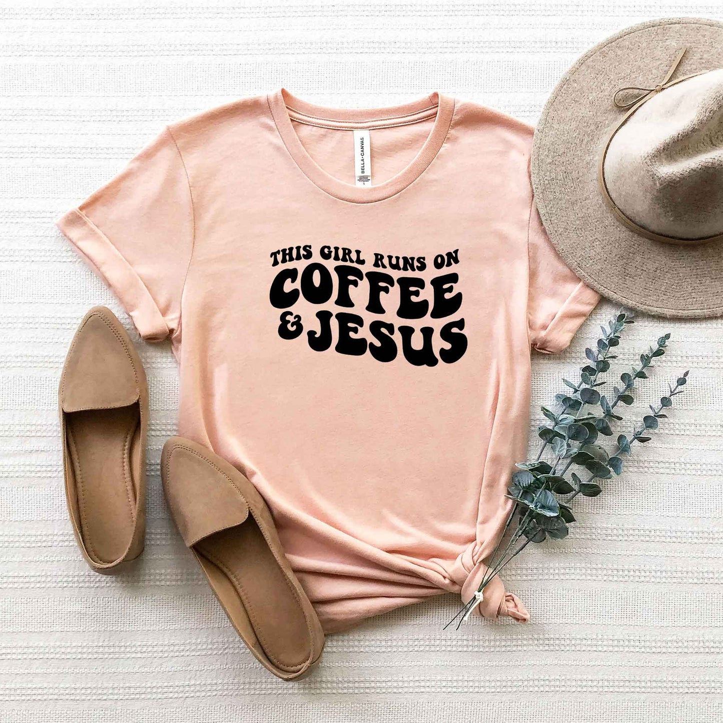 This Girl Runs On Coffee And Jesus | Short Sleeve Crew Neck