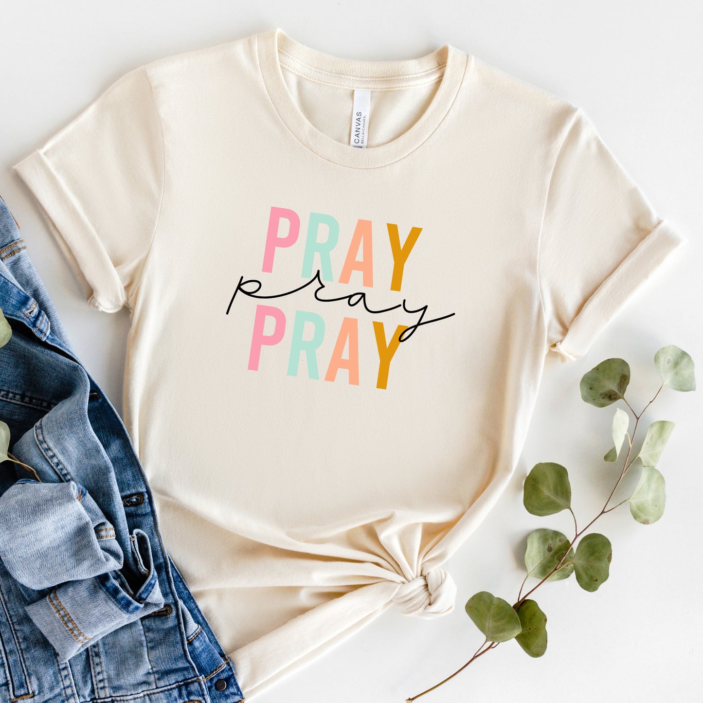 Pray Pray Pray Colorful | Short Sleeve Crew Neck