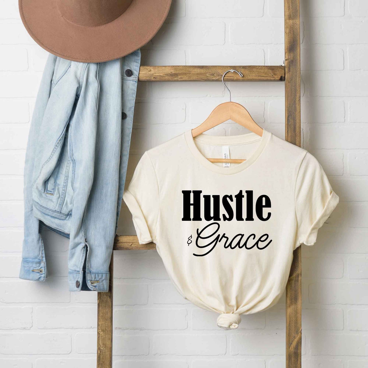 Hustle And Grace Cursive | Short Sleeve Crew Neck