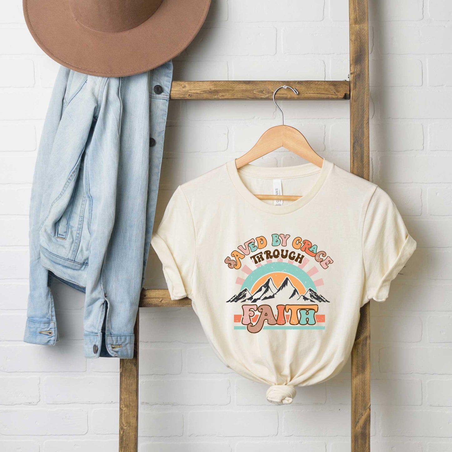 Saved By Grace Mountains | Short Sleeve Crew Neck