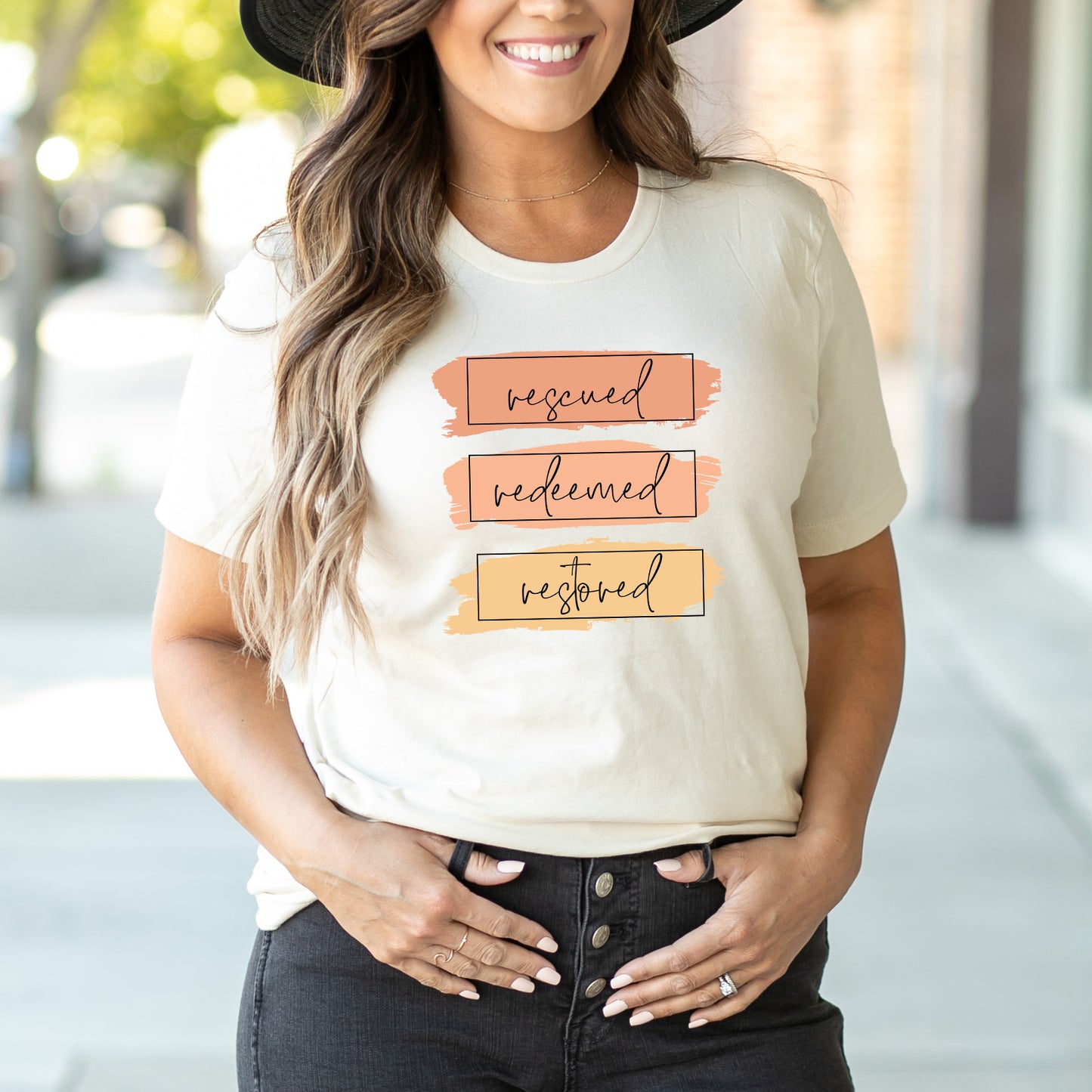 Rescued Redeemed Restored Brushstrokes | Short Sleeve Crew Neck
