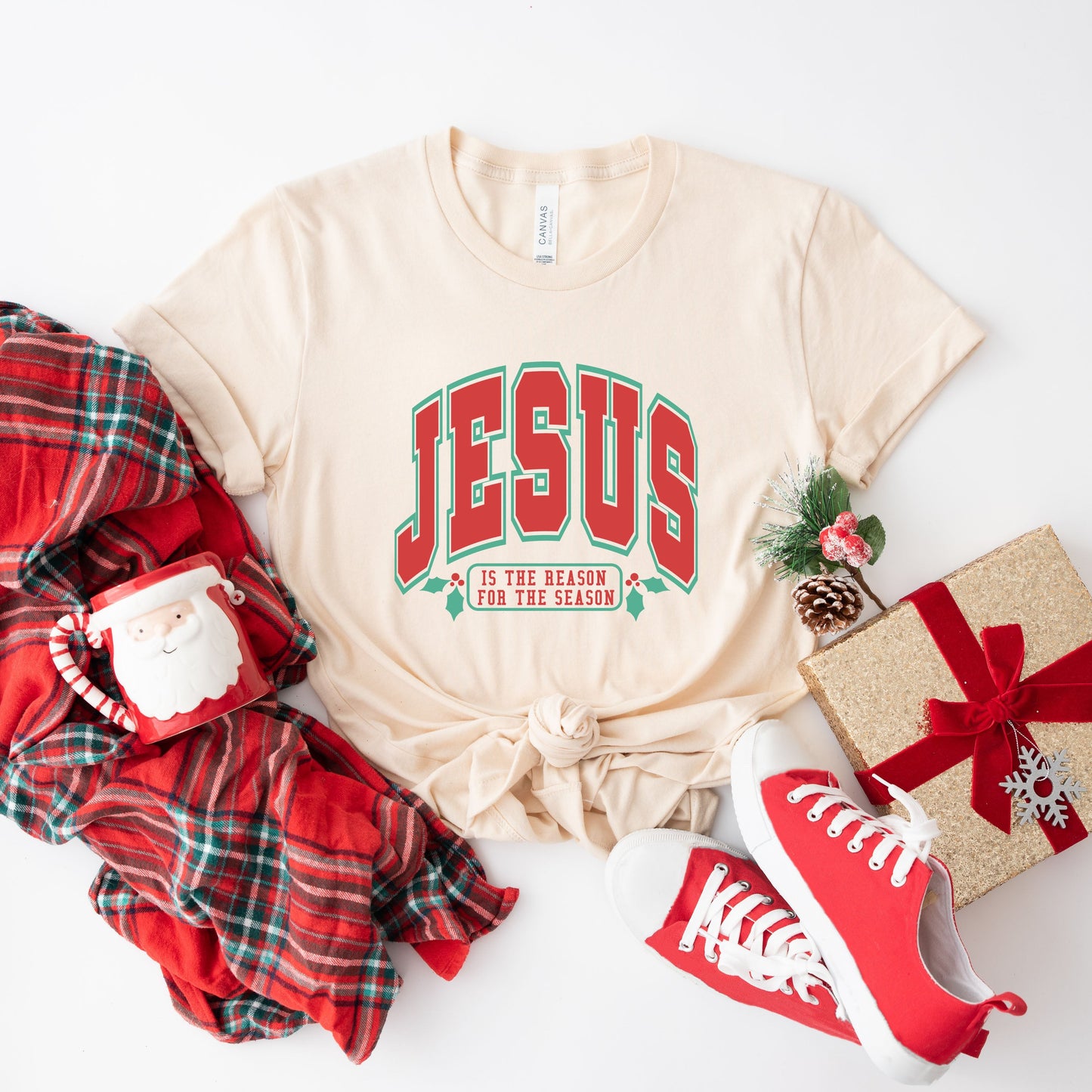 Red and Green Jesus Is The Reason | Short Sleeve Crew Neck