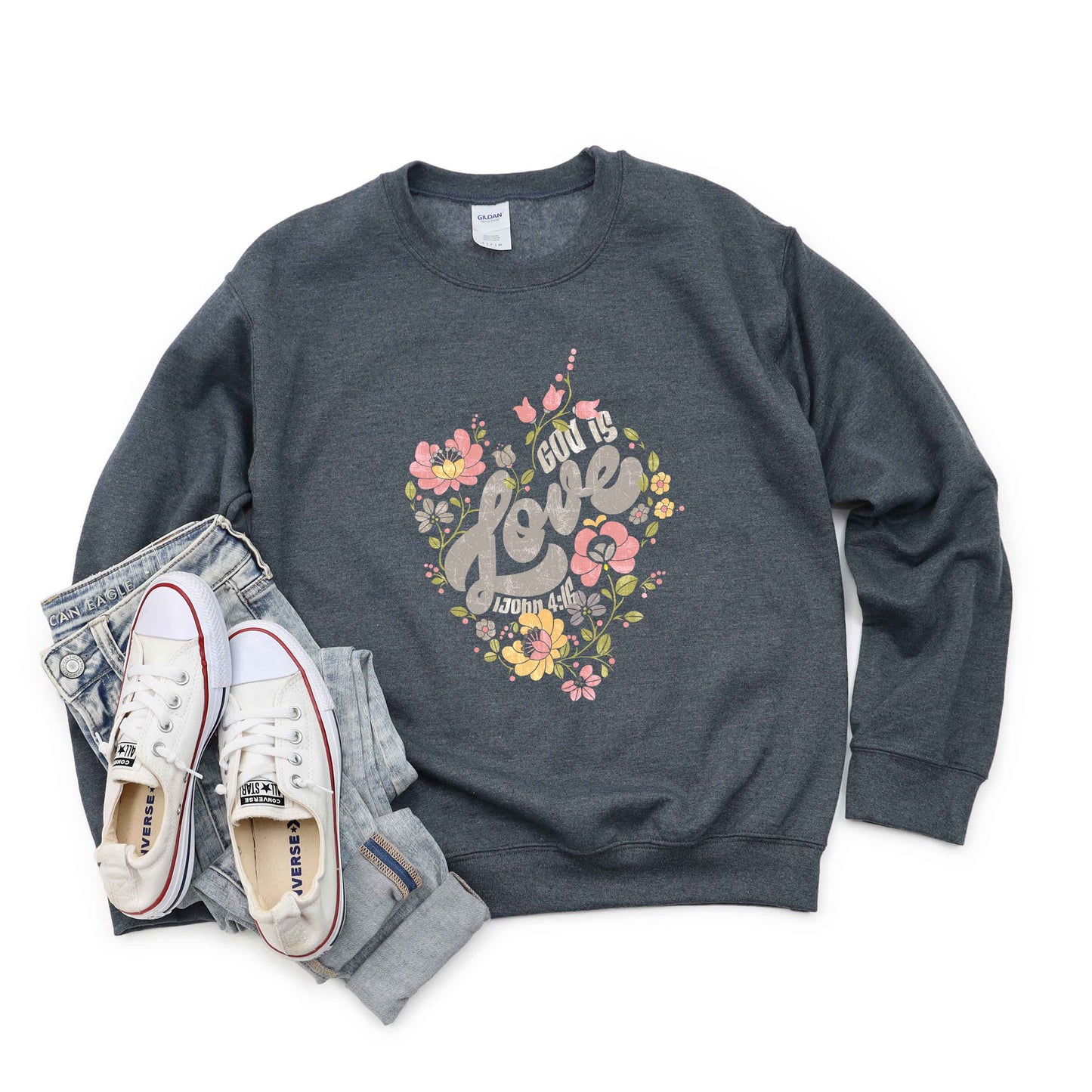 God Is Love Flowers | Sweatshirt