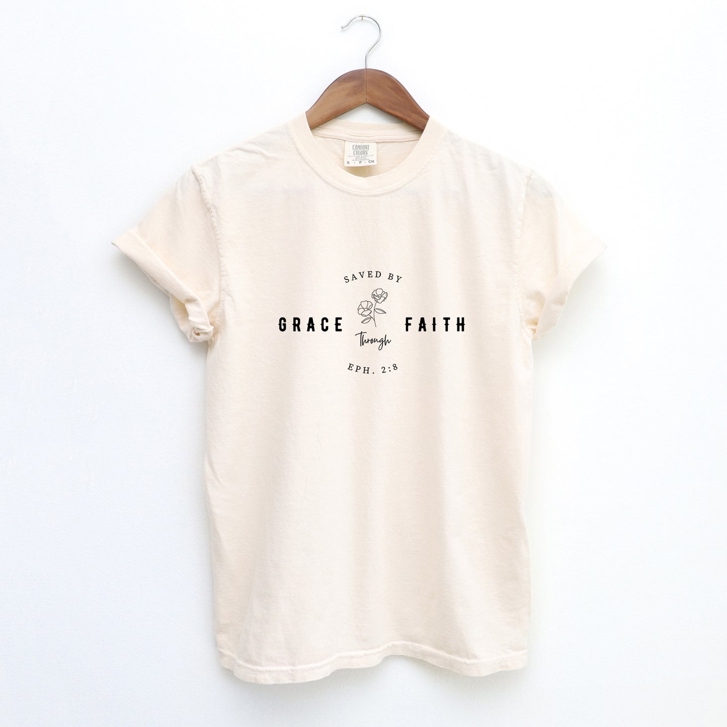 Saved By Grace Through Faith Flower | Garment Dyed Tee