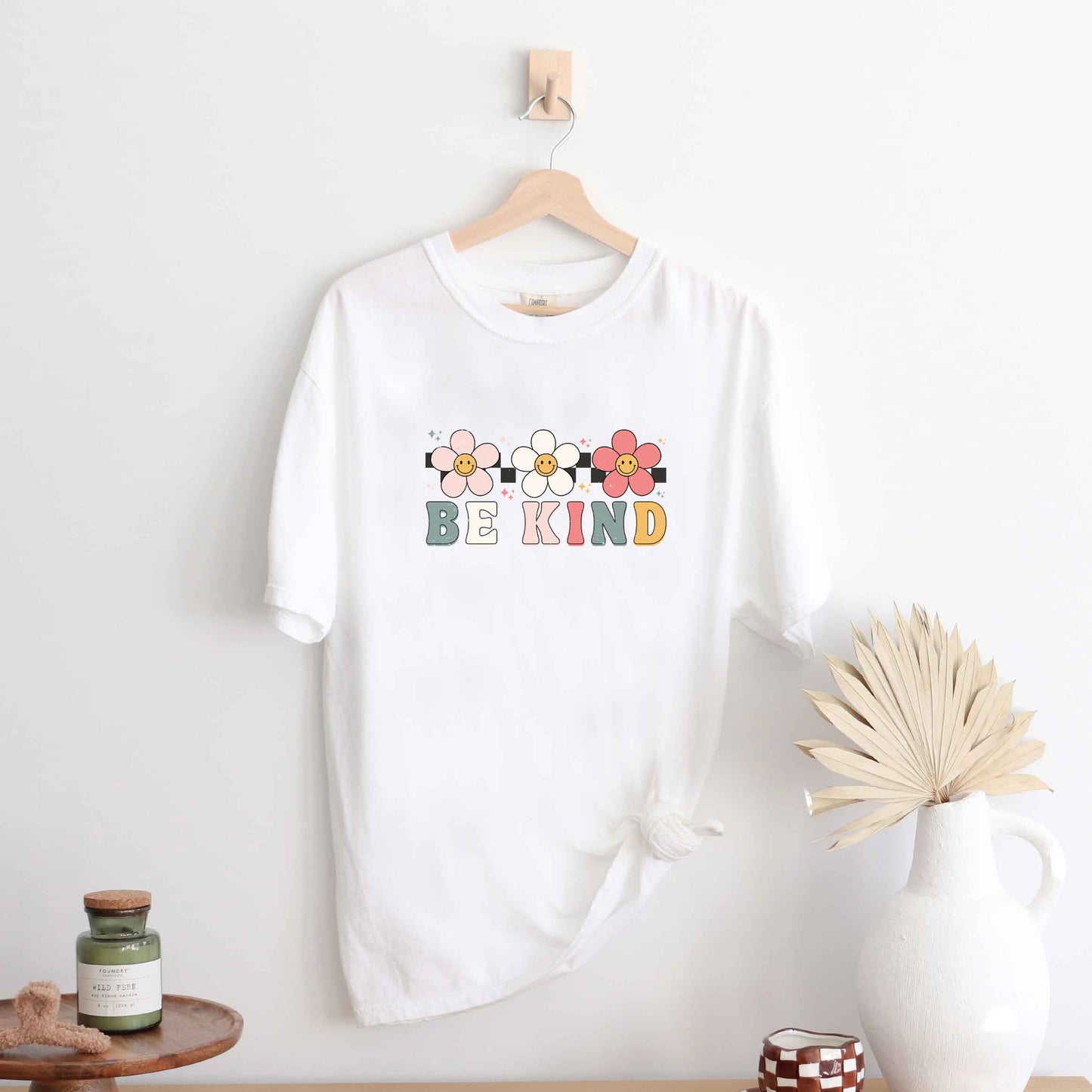 Be Kind Checkered Flowers | Garment Dyed Tee