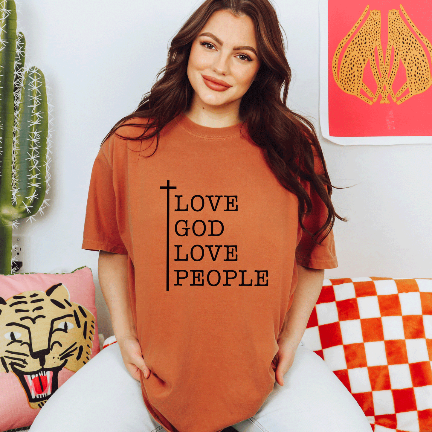 Love God Love People Cross | Garment Dyed Tee