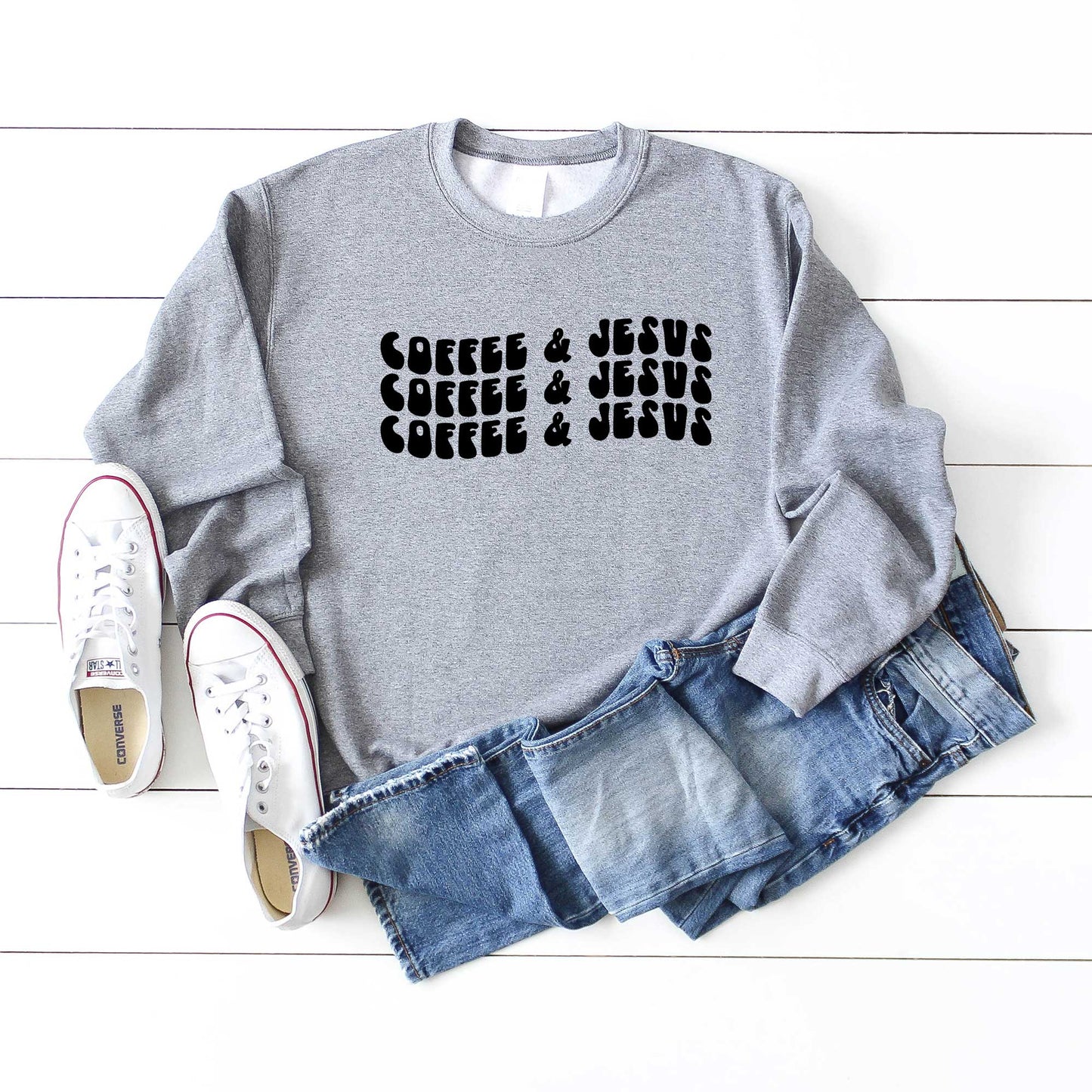 Coffee And Jesus Stacked Wavy | Sweatshirt
